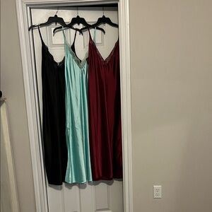 INC International Concepts Women's Satin Chemise - Black, Aqua, Burgundy